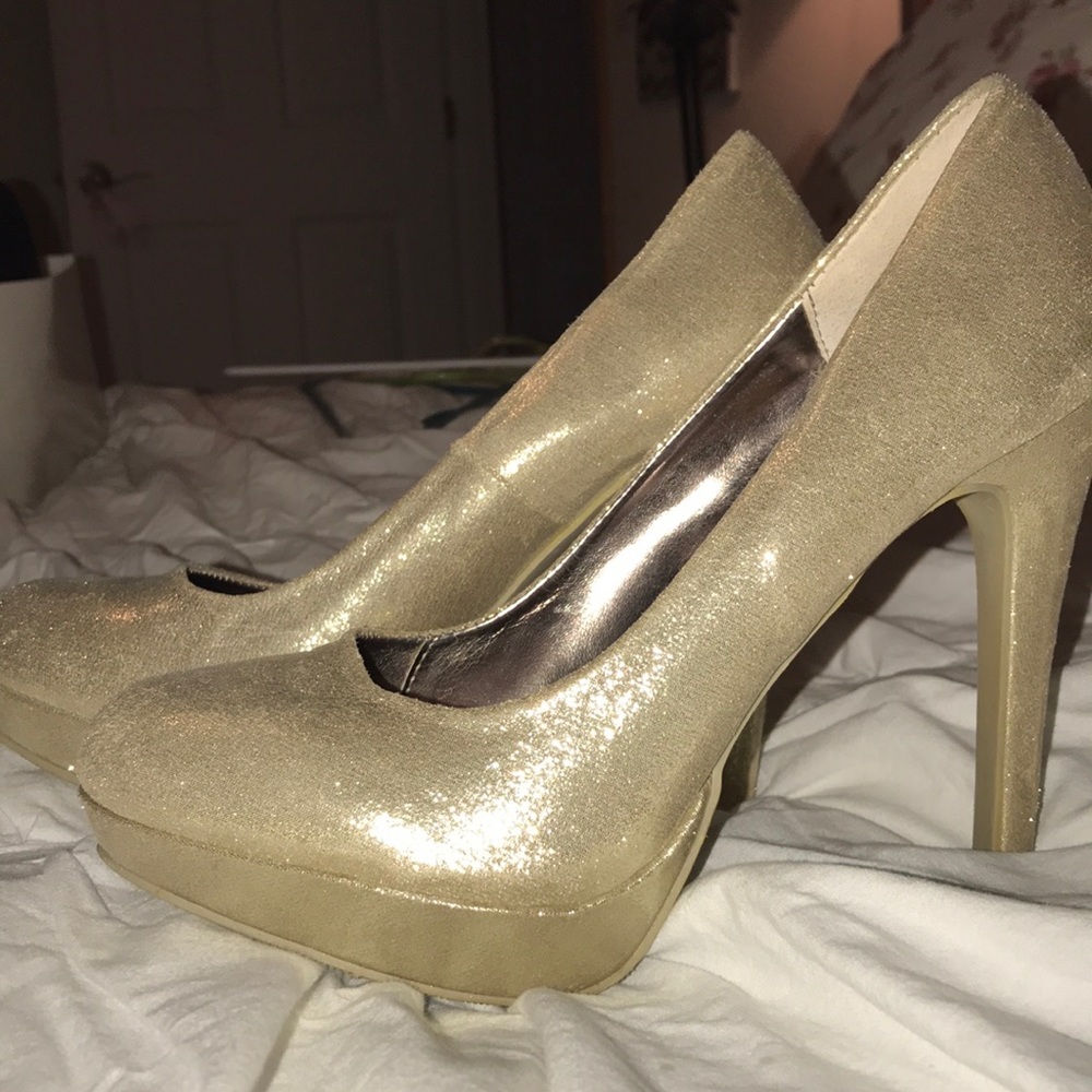 Gold sparkly heels